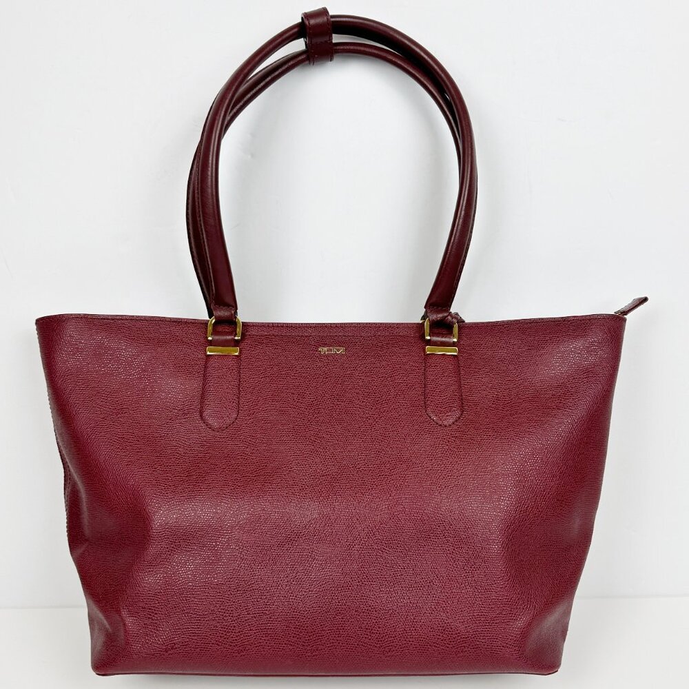 Tumi Sinclair Travel Tote Canvas Coated With Continental Wallet Work Burgundy - Picture 2 of 15